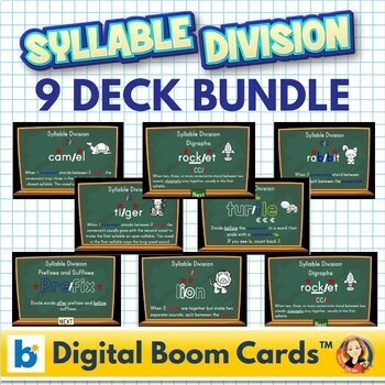 Preview of Syllable Division Digital Boom Task Cards Bundle