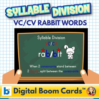Preview of Syllable Division Digital Boom Task Cards with VC/CV Rabbit Words