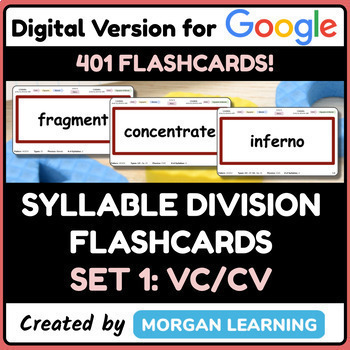 Preview of Syllable Division Flashcards 1 VC/CV (by phonics, type, & pattern)