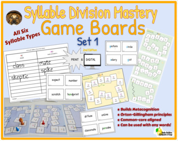 Preview of Syllable Division Mastery Game Boards: Orton Gillingham Principles ~ pdf version
