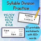 Syllable Division Practice Worksheets for ALL Syllable Types