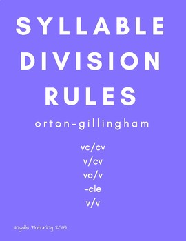 Preview of Orton-Gillingham Activity Packet: Introduction of 5 Syllable Division Rules