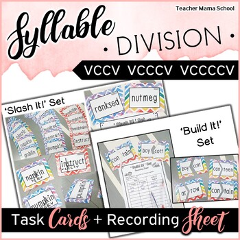 Preview of Syllable Division Task Cards - VCCV VCCCV VCCCCV patterns