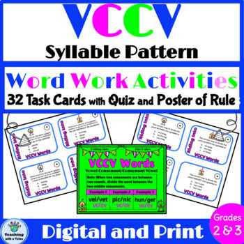 Preview of Syllable Division VCCV Task Cards, Word Work Activity, Literacy Center Idea