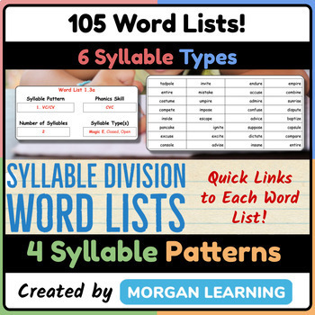 Preview of Syllable Division Word Lists (by Phonics, Type, & Pattern)