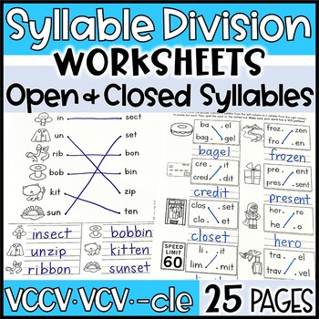 Preview of Syllable Division Worksheets Open and Closed Syllables No Prep Worksheets