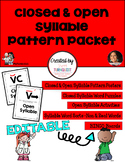 Closed and Open Syllable Activity Packet