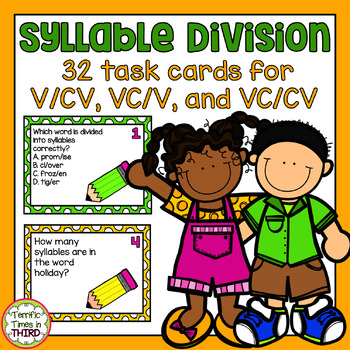 Preview of Syllable Division Task Cards for V/CV, VC/V, and VC/CV Words