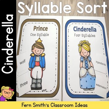 Preview of Syllable Sort Center Games Cinderella Themed