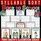 Syllable Sort Center Games Back to School Themed