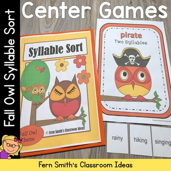 Preview of Syllable Sort Center Games Fall Themed