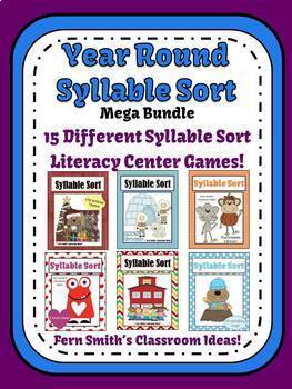 Preview of Syllable Sort Center Games For The Entire Year Bundle