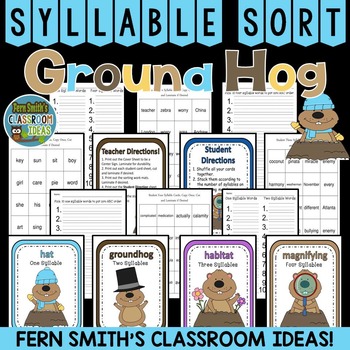 Preview of Syllable Sort Center Games Groundhog Themed