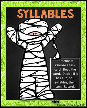 Preview of Syllable Sort Halloween Activity Syllables Sorting ELA Center 1st 2nd Grade Fun