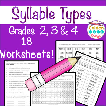 Syllable Types 18 Practice Worksheets 6 Types! Grades 2, 3, 4 | TpT