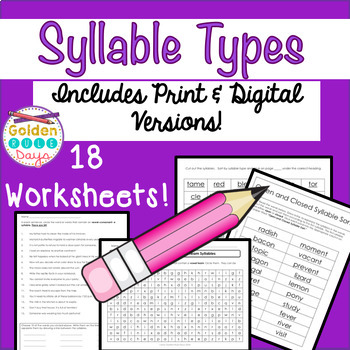 Preview of Syllable Types 18 Practice Worksheets Print & Digital