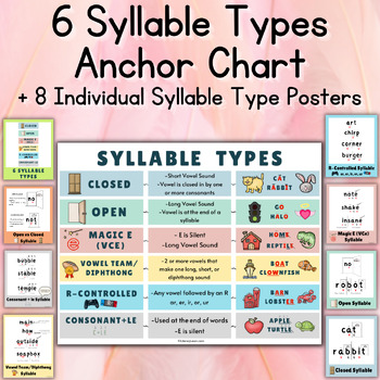 Preview of Syllable Types Anchor Chart + 8 Individual Posters