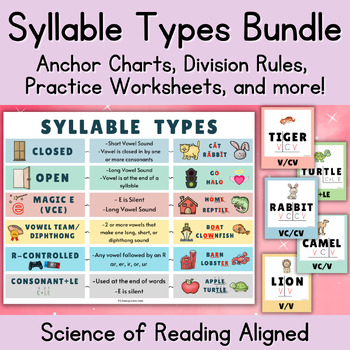 Preview of Syllable Types Bundle: Anchor Charts, Practice Worksheets & More!