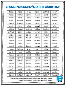 Syllable Types: Closed Syllables 2-Syllable Words by Lovable Learning