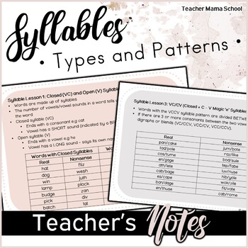 Preview of Orton-Gillingham Syllables Word Lists and Notes for Teachers
