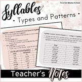 Orton-Gillingham Syllables Word Lists and Notes for Teachers