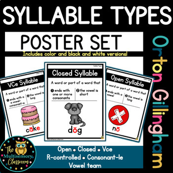 Preview of Syllable Types Posters for Classroom Display (Orton Gillingham)