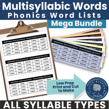 Preview of 6 Syllable Types - Two Syllable Words Decoding Multisyllabic Words Phonics Lists