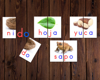 Preview of Syllable Word Puzzles in Spanish (Montessori Colors)