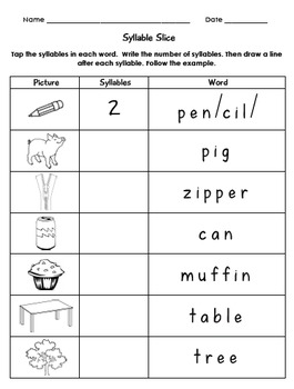 syllable worksheet for kindergarten