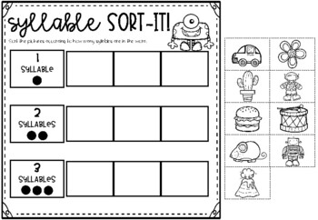 syllable worksheets including clap count sort match colorcolour