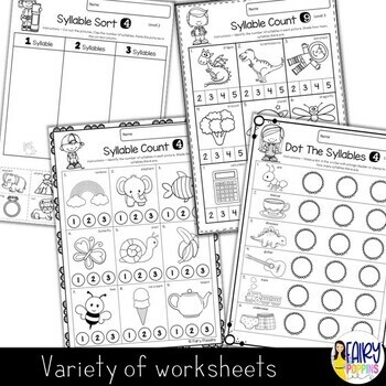 Syllable Worksheets (Phonological Awareness) by Fairy Poppins | TpT