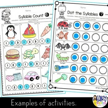 syllable worksheets phonological awareness by fairy poppins tpt