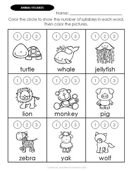 syllable count worksheet kindergarten domestic animals