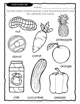Syllables FOODS Worksheets by Souly Natural Creations | TPT