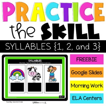 Preview of Counting Syllables Google Slides - 2nd Grade Digital Task Cards Syllable Sort