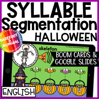 Preview of Syllables Halloween Boom Cards & Google Slides  | ENGLISH | Halloween Syllables