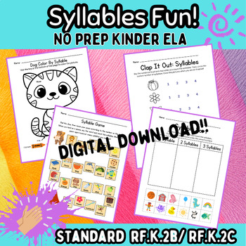 Preview of Syllables Printables and Activities! Kindergarten, 1st Grade RF.K.2B