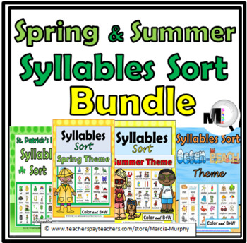 Preview of Syllables Sort Bundle 4 Spring & Summer Activities