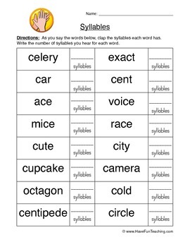 Syllables Worksheet by Have Fun Teaching | Teachers Pay Teachers