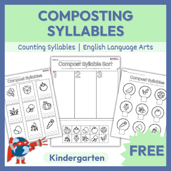 Preview of Syllables Worksheet for Kindergarten | Composting Activity