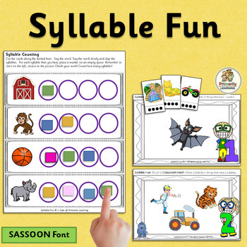 Preview of Syllables Worksheets, Counting Activities and Syllables Posters - SASSOON Font