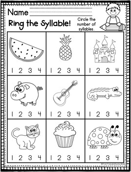 kindergarten determining syllables worksheet