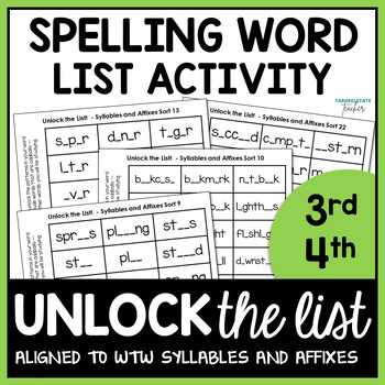 Preview of Syllables and Affixes Fill in the Blank Spelling Word List Activity