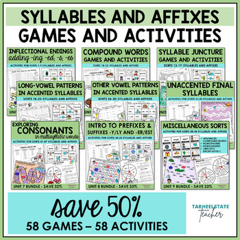 Preview of Syllables and Affixes Spellers Games Activities MEGA BUNDLE - All Sorts