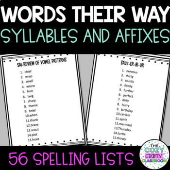 Words Their Way Spelling Lists 4th Grade-Syllables/Affixes | TpT