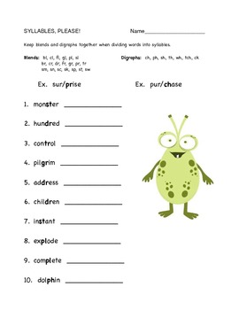 syllables worksheets by by deanna b teachers pay teachers