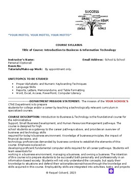 Preview of Syllabus #1 - Introduction to Business & Technology (IBT)