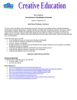 Preview of Syllabus: Classification of Animals Unit