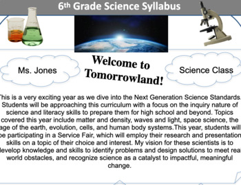 Preview of Syllabus Day Class Work | Middle School Science
