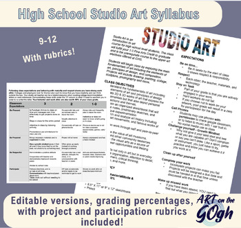 Preview of Syllabus | High school or 8th gr. Studio Art | Project & Participation Rubrics